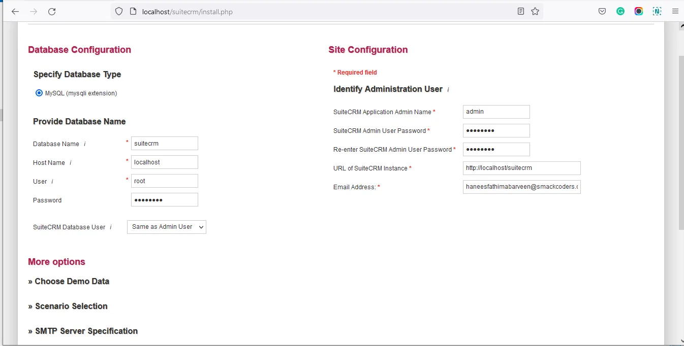 Configuration page