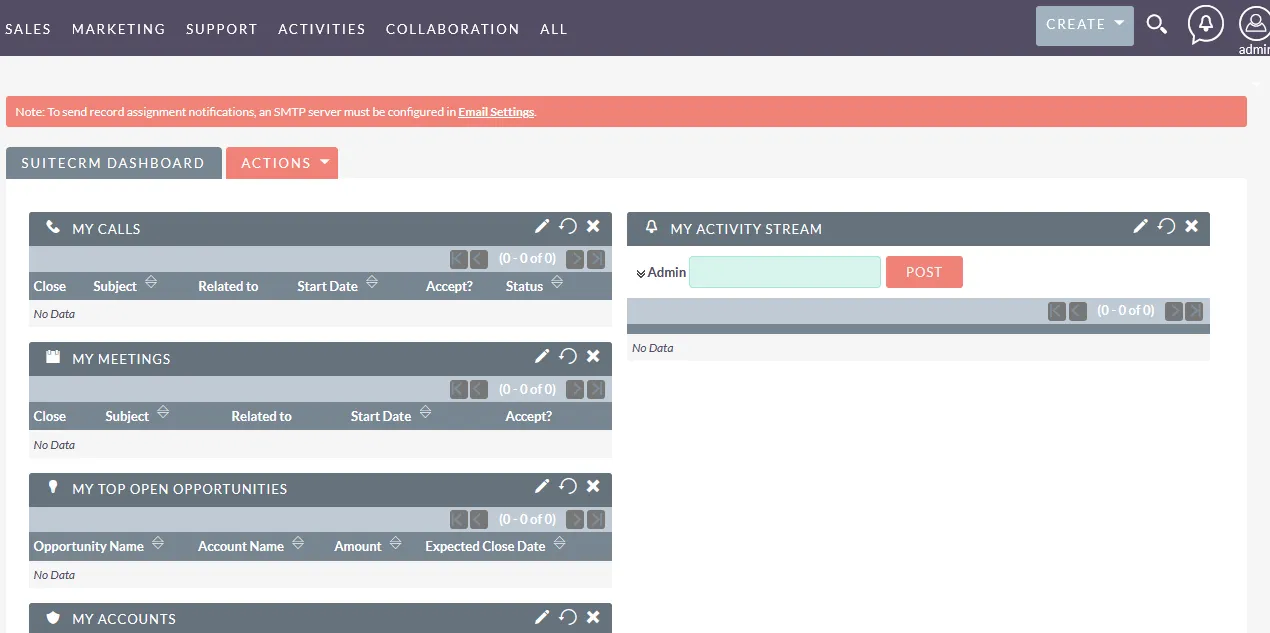 Dashboard SuiteCRM