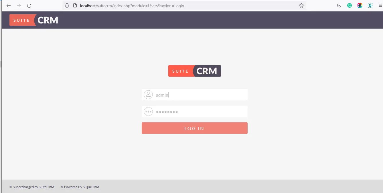 login page SuiteCRM