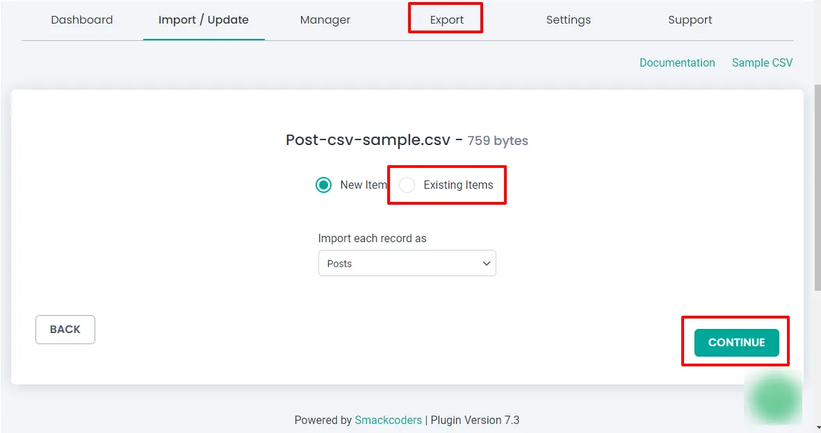 update data using csv importer