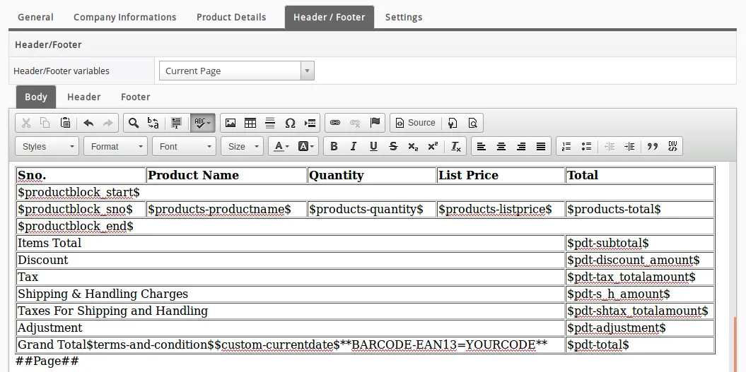 Pdf Maker Header Information