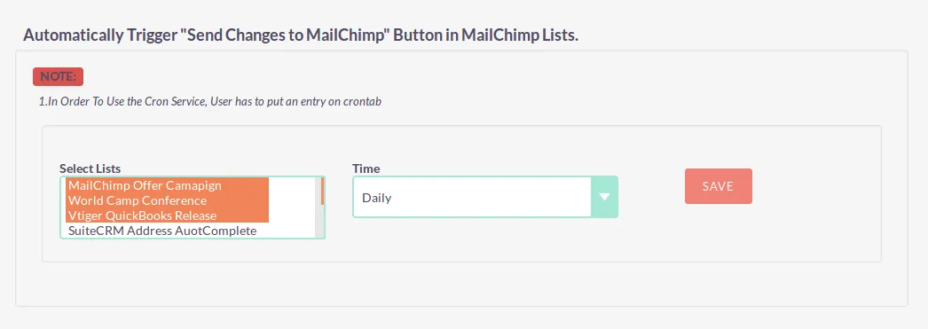 Suitecrm MailChimp Cron Setup