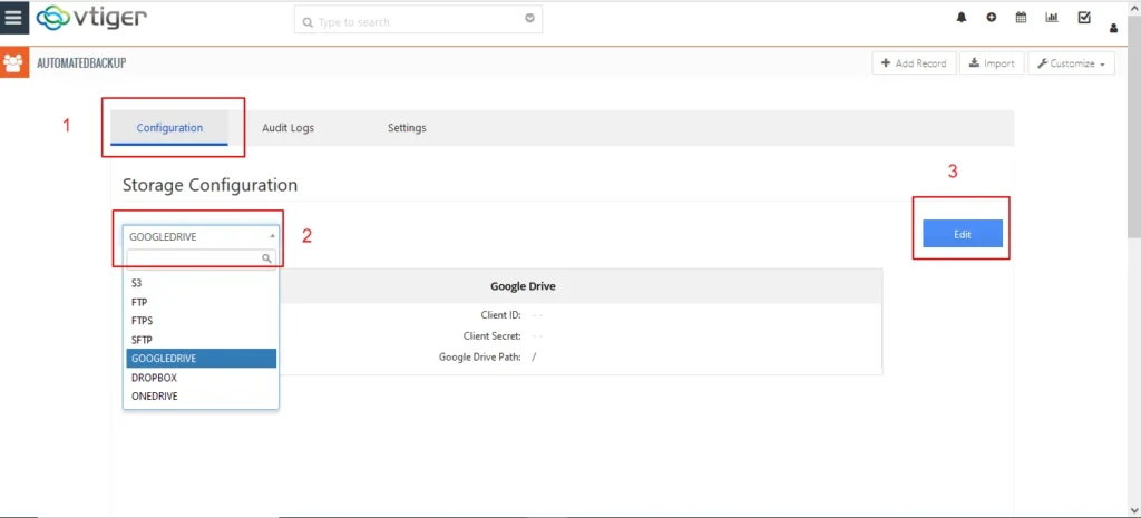 Vtiger Auto Backup configuration 1