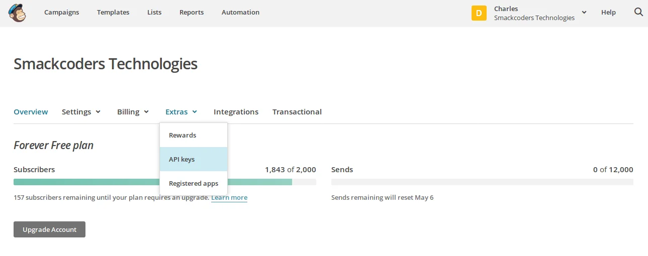 Vtiger MailChimp Api Extras keys