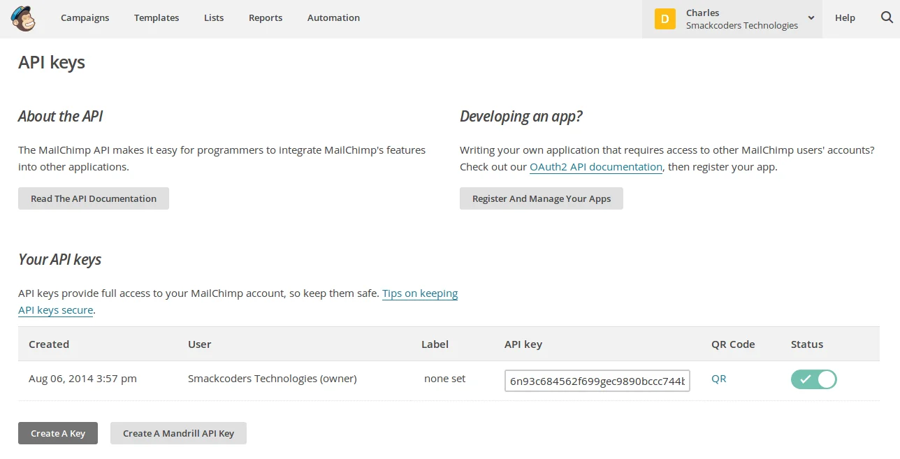 Vtiger MailChimp Api Key Generation