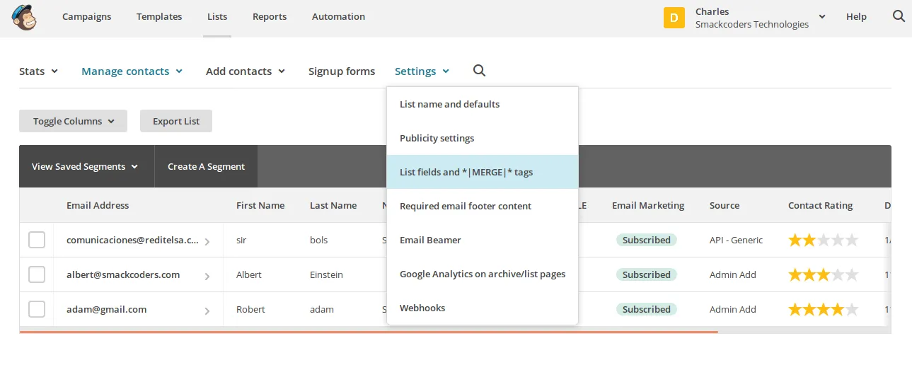 Vtiger MailChimp Custom Field Creation