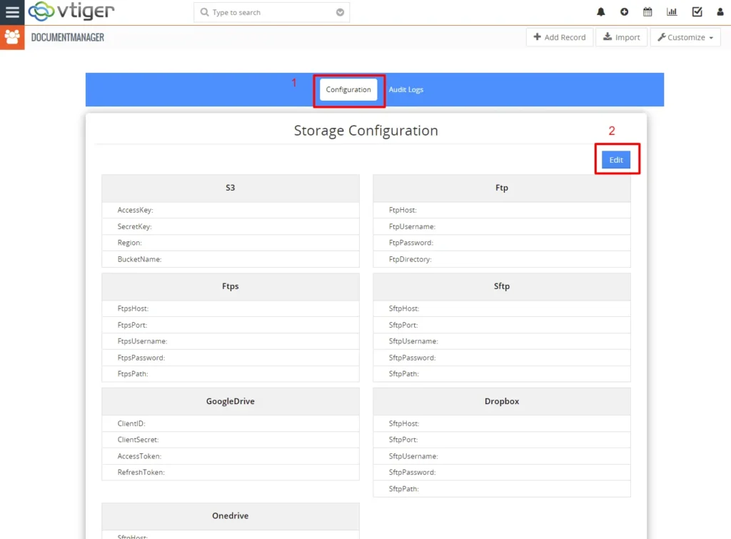 Vtiger docs to cloud Configuration 1