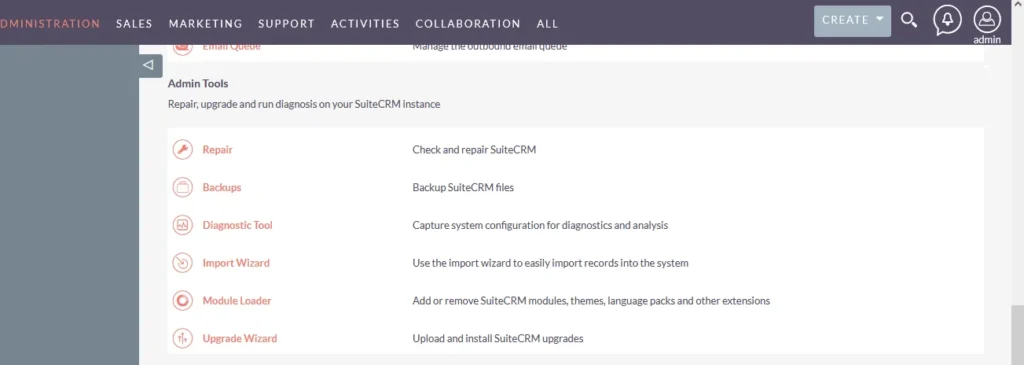 admin tools SuiteCRM migration Guide