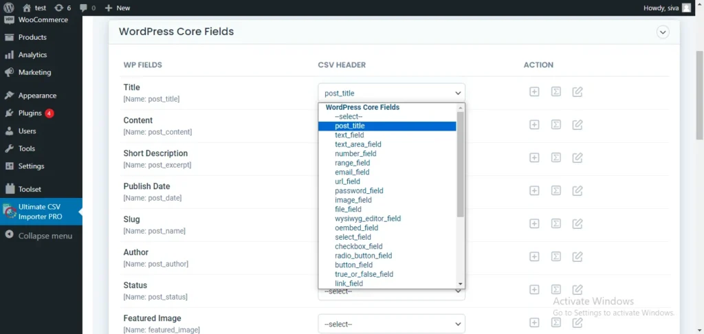 csv header mapping in csv import