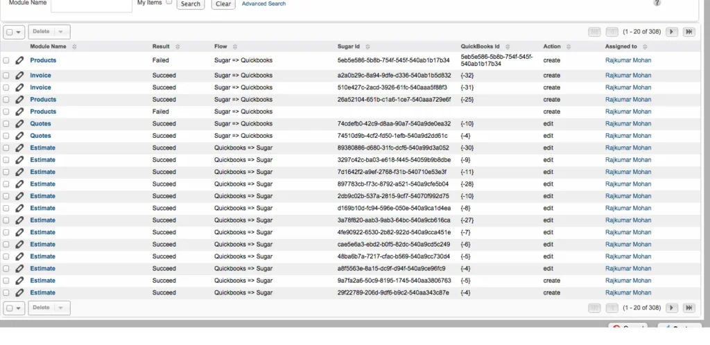 quickbooks suite crm integration log