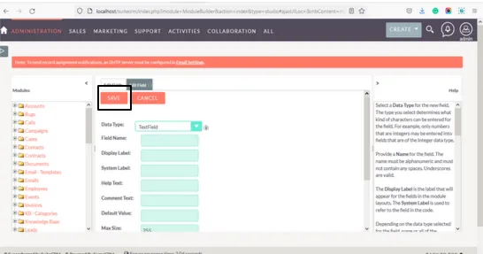 save field SuiteCRM