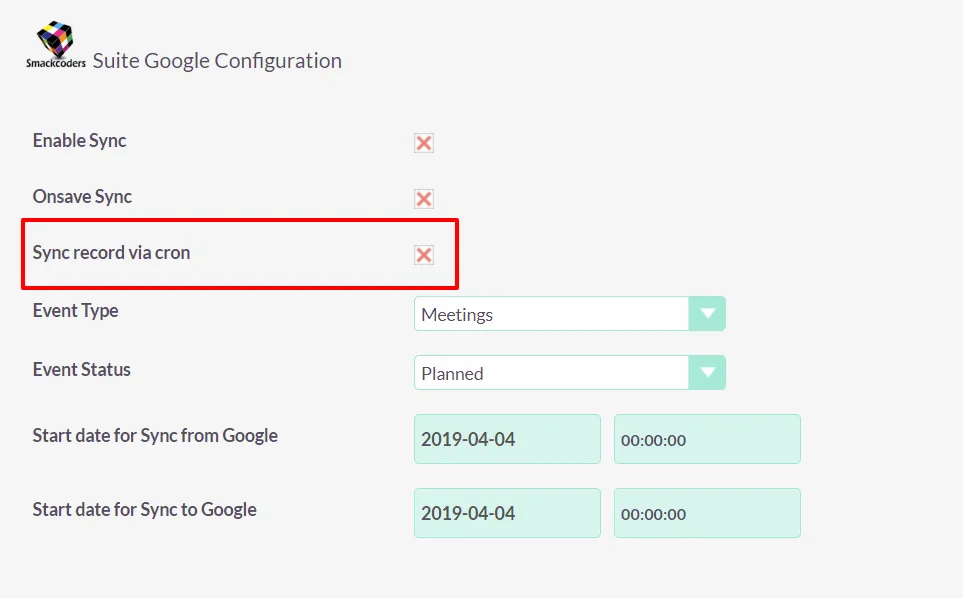 suitecrm google calendar cron sync