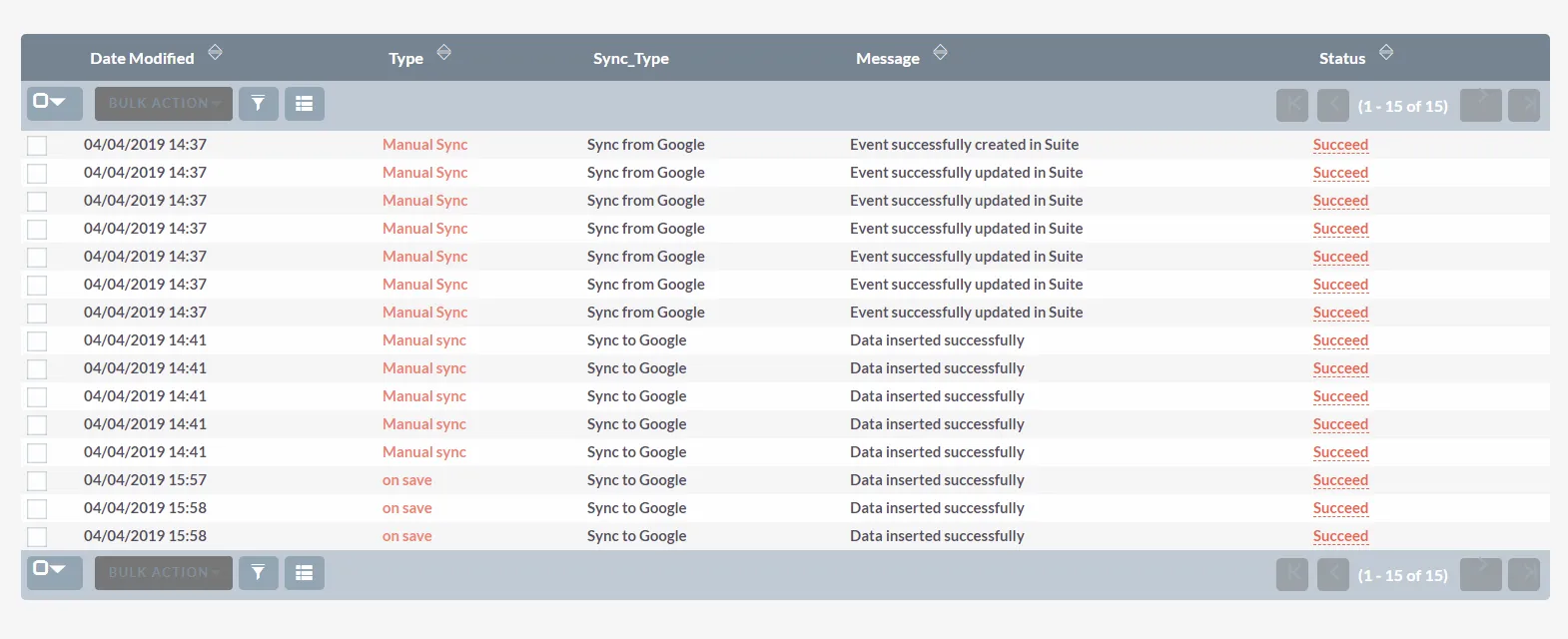 suitecrm google calendar logs