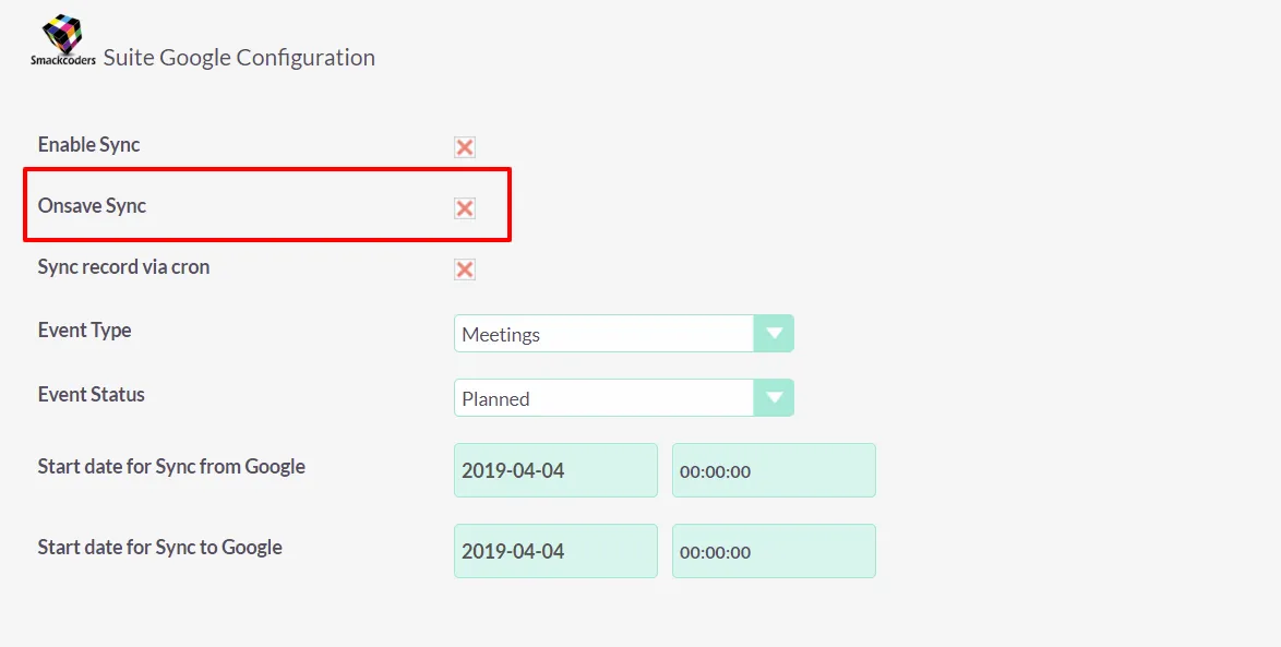 suitecrm google calendar on save