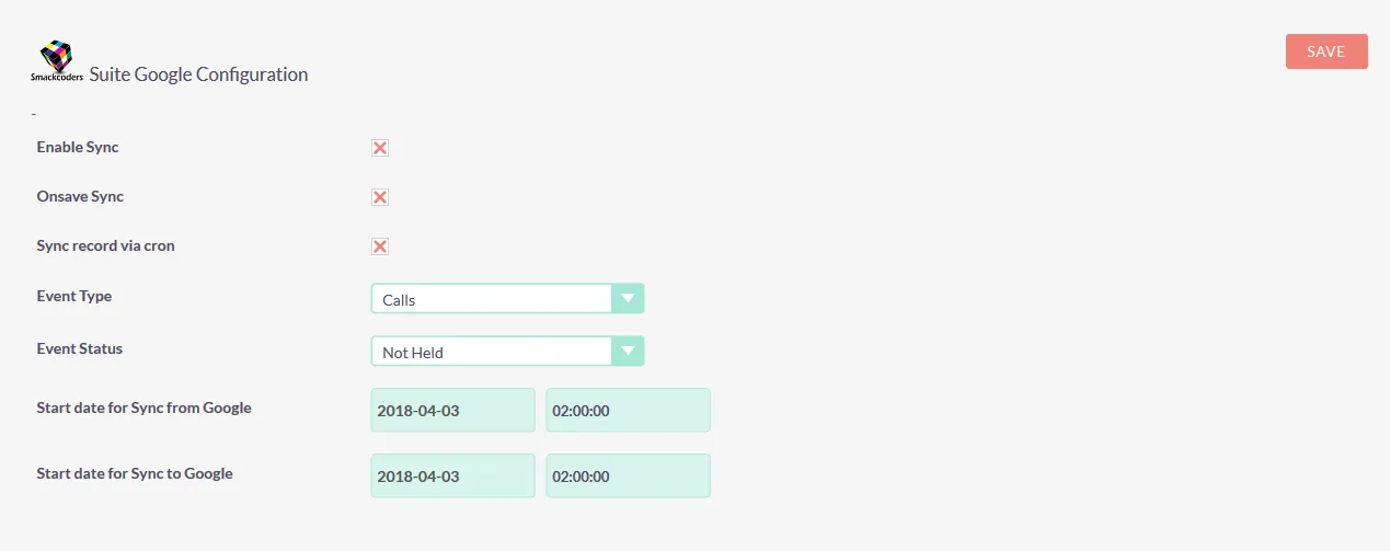 suitecrm google calendar sync settings