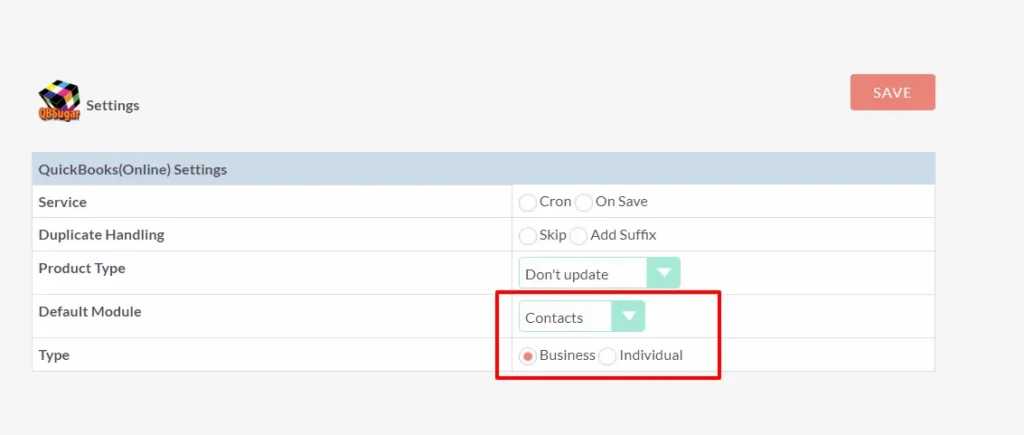 suitecrm qb settings contacts