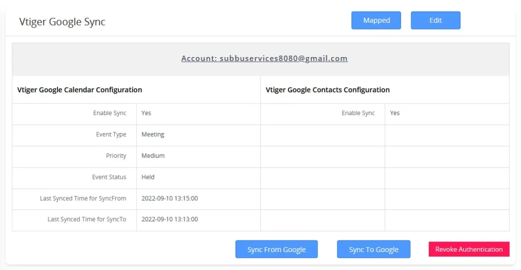 vtigercrm google calendar configuration