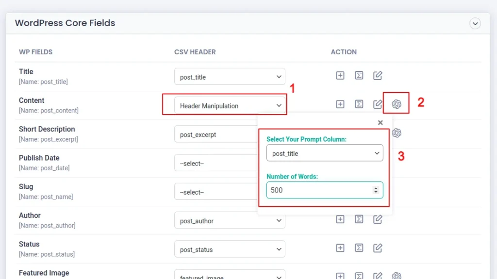 configure chatgpt option for post content