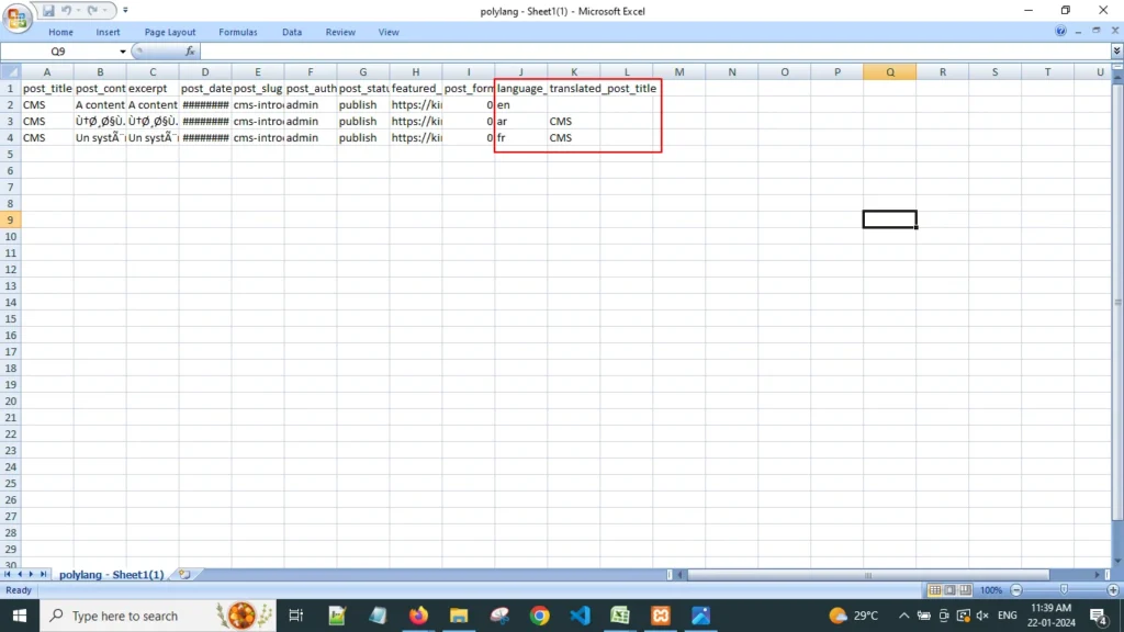 translations columns in csv