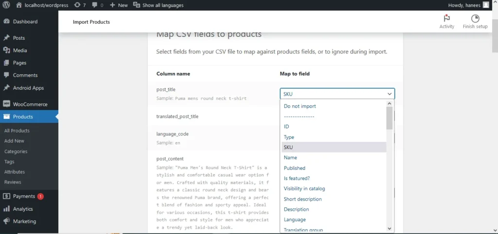 How to import csv Mapping in built in import