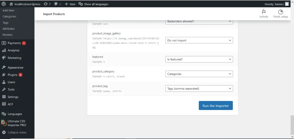 How to import csv run importer