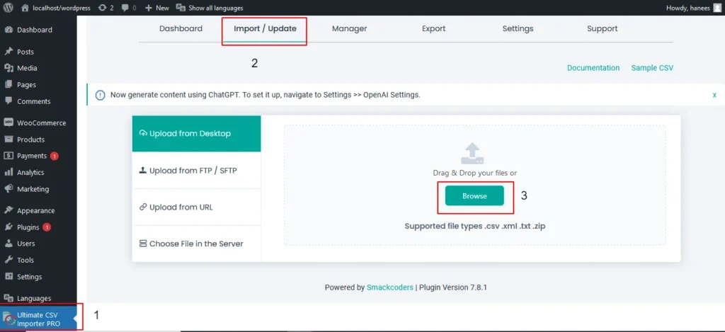 import and export browse the CSV