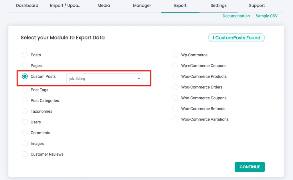 choose-job-listing-custom-posts-in-export