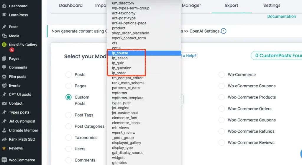 LearnPress-export-select-module