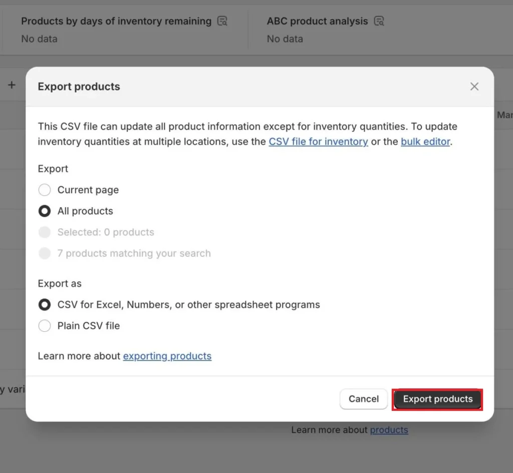 shopify-export-product-filters