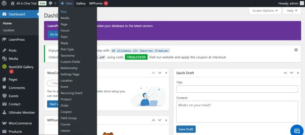 click-new-menu-wordpress-dashboard