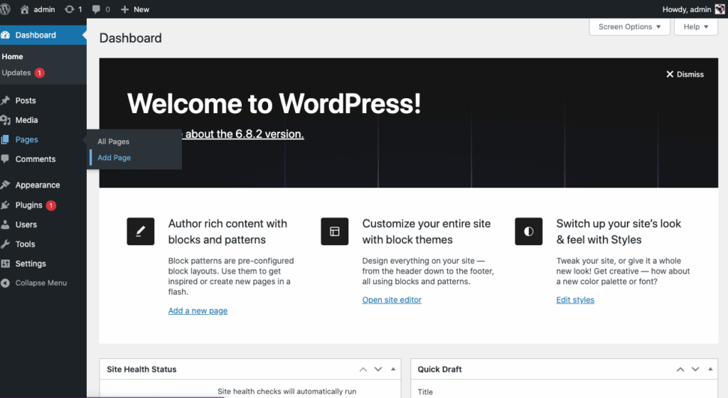Steps to launch WordPress- Add new page