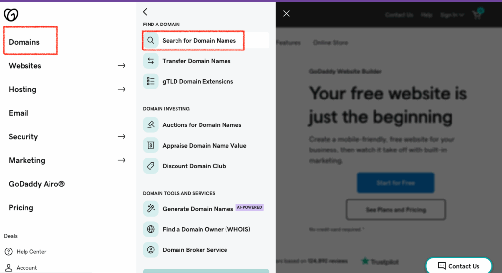 Steps to launch WordPress- Godaddy search domain