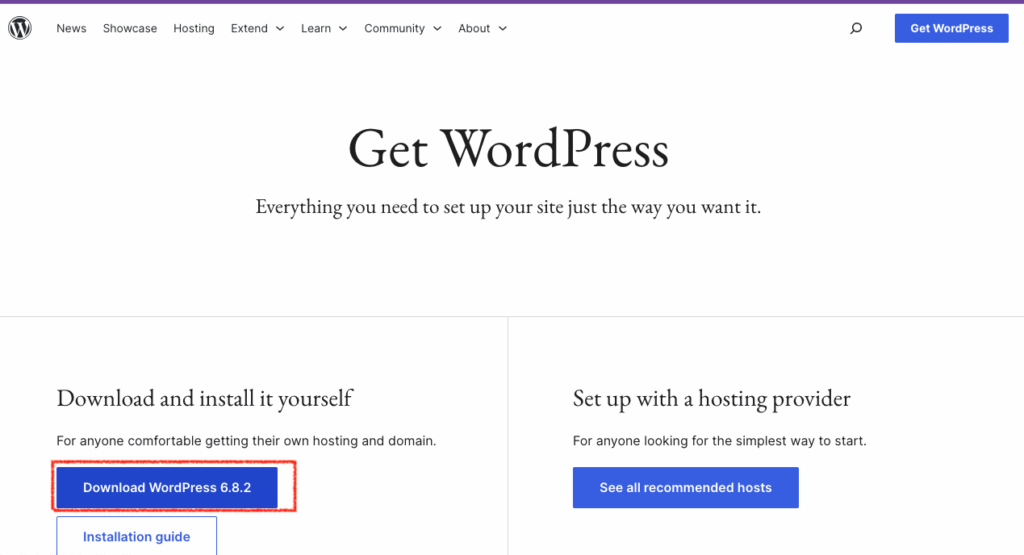 Steps to launch WordPress site- Download latest version