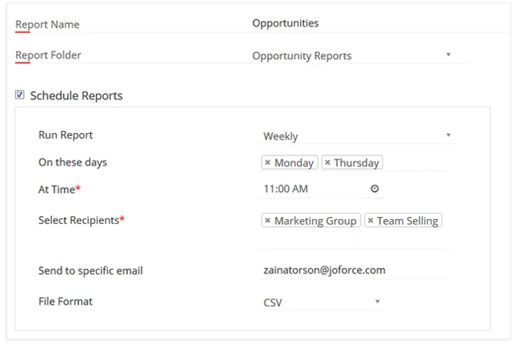 CRM Reports 2 scheduled reports 1