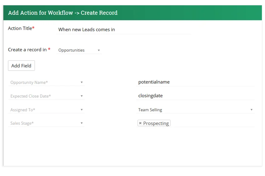 Workflow Automation 4 workflow action create field