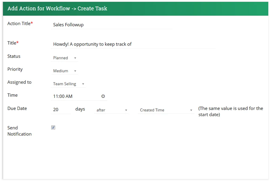 Workflow Automation 3 workflow action create task