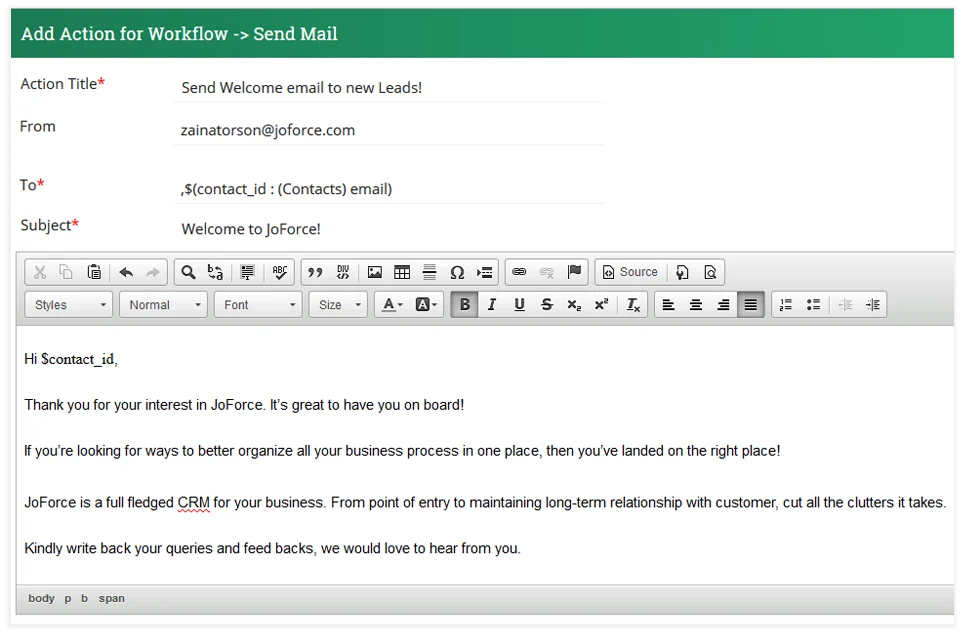 Workflow Automation 2 workflow action send mail