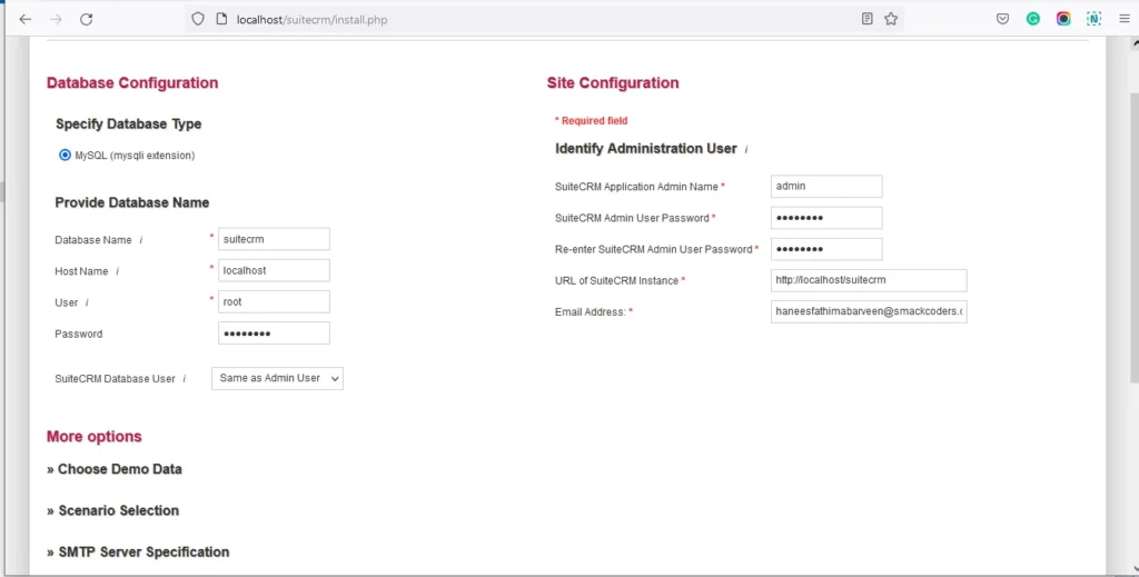 SuiteCRM Installation Guide 5 Configuration-page