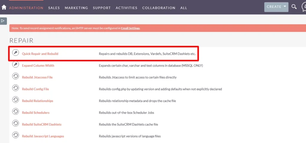 SuiteCRM Installation Guide 14 Quick-repair-and-rebuild