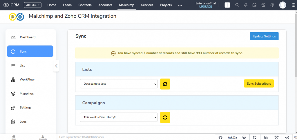 Zoho Mailchimp- Sync campaigns and subscribers