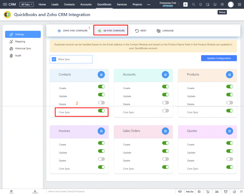 Zoho QB- Automatic CRON sync