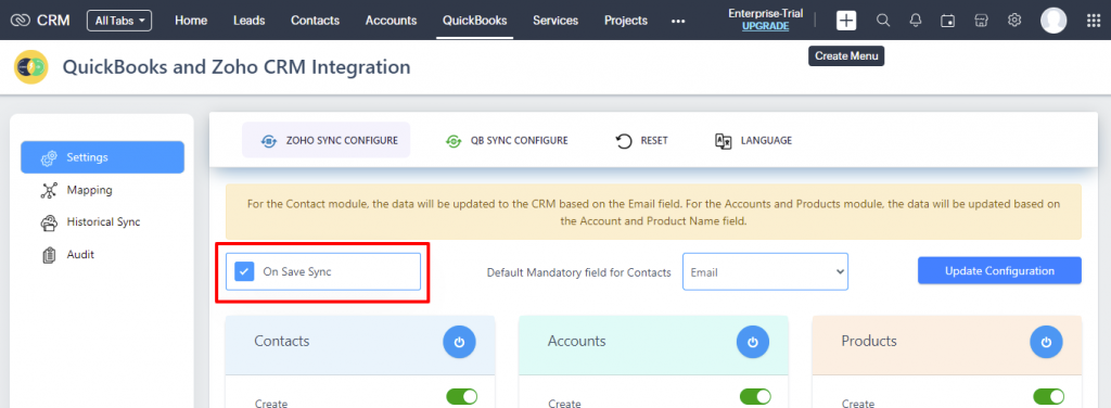 Zoho QB Onsave sync