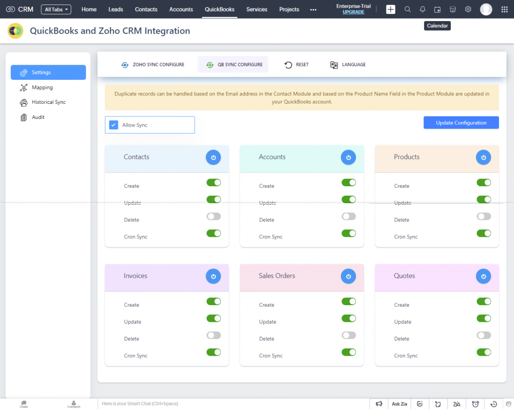 Zoho QB QB sync Configuration 1