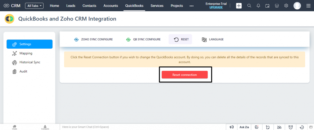 Zoho QB- Reset Connection