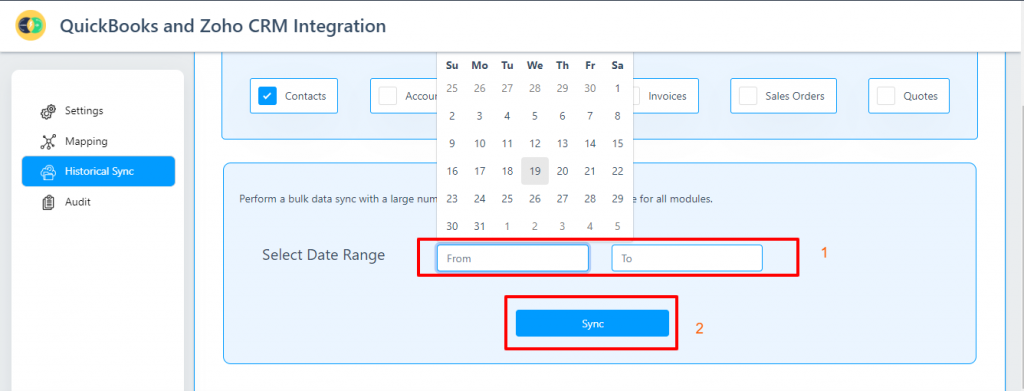 Zoho QB- Select Date Range in Historical Sync