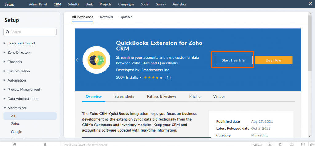 Zoho QB- Start Free trial