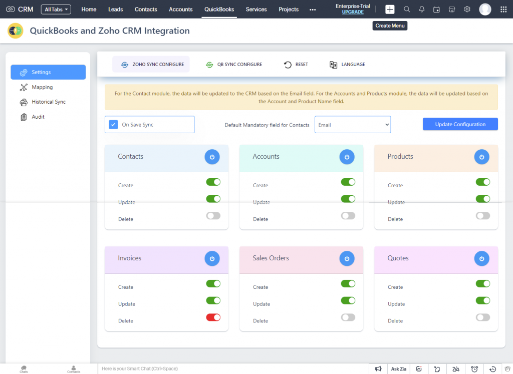 Zoho QB Zoho Sync Configuration 1