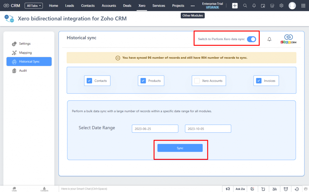 Zoho Xero- Historical sync from Zoho to Xero