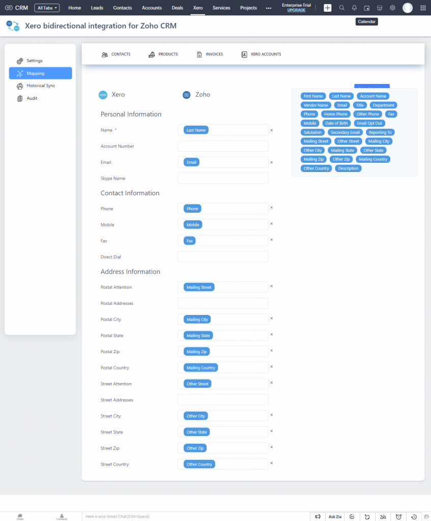 Zoho Xero Integration- Mapping