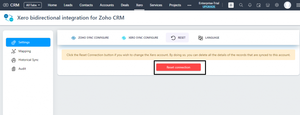 Zoho Xero Reset Connection